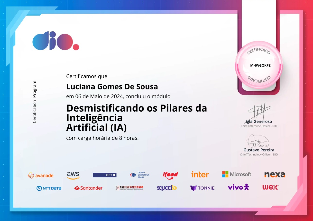 Certificado sobre pilares da IA