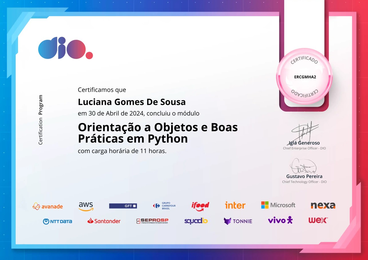 Certificado de programação orientada a objetos